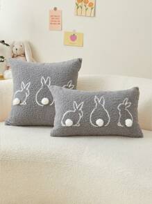 1pc Easter Bunny Silhouette Embroidered Throw Pillow Cover, Suitable For Indoor Decor, Easter Decorative Pillowcase, Without Insert