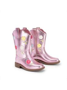 Girls Cowgirl Boots Kids Mid Calf Western Boots Riding Shoes For Toddler/Little Kid/Big Kid - 粉色 - 查看 5