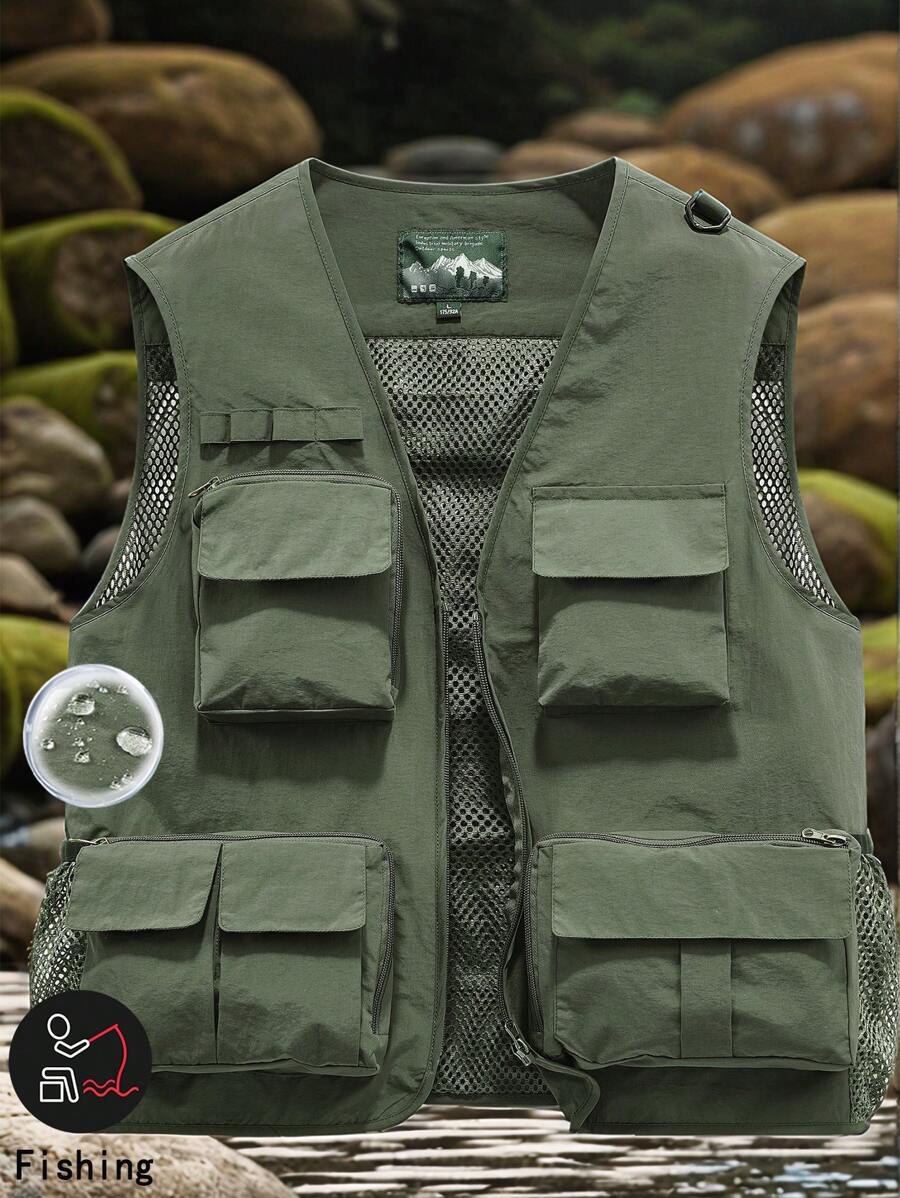 A Men's Summer Multi-Pocket Vest, Suitable For Outdoor Fishing, Mountain Climbing And Other Activities Vest - Army Green - View 1