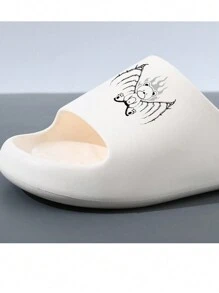 1 Pair Men's Bear Pattern EVA Slippers, Comfortable Anti-Slip, Personalized Laser Customized Text, Indoor/Outdoor Shower Flip Flops, Suitable For All Seasons - White - View 2