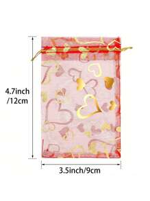 120/60/30/6件红色心形欧根纱束口袋，节日惊喜礼品袋，婚礼回礼袋，伴娘礼物，宾客回礼，珠宝收纳袋，沐浴派对回礼，单身派对礼物，糖果礼品网眼束口袋，适用于节日、婚礼、浪漫惊喜 - 紅色鏤空愛心網袋 - 查看 9