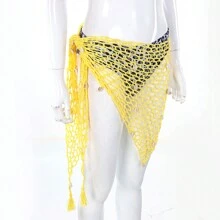 Women's Swimwear Triangle Wrap, Fishnet Solid Color Shells Swimsuit Skirt Bikini Cover-Up Shawl, Summer Beach Cover Up Holiday Streetwear Summer Fall Birthday Gifts - 黃色 - 查看 4