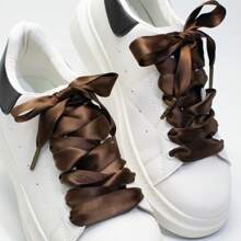 1 对 2 厘米宽丝绸鞋带，双面缎编织扁平丝带鞋带，黑色、白色和彩色 - #8056咖啡色+青金色金屬頭 - 查看 3