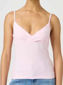 Women's Cropped Cami Tops Sleeveless Open Back V Neck Solid Color Slim Fit Tank Tops - Pink - View 2