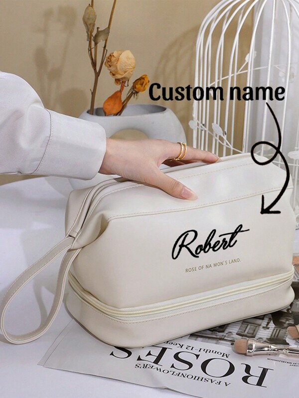 1pc Custom Makeup Bag - Custom Personalized Name - Personalized Text - Double Cloud Makeup Bag Female Portable Travel PU Large Capacity Toiletry Bag Advanced Highly Attractive Level Cosmetics Storage Bag - Bridesmaid Gift, Birthday Gift, Anniversary Gift, Valentine's Day Gift, Wedding Gift, Best Friend Gift, Gift For Mom, Gift For Wife, The Best Choice For Travel
