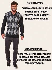 Men's Knitted Sweater V-Neck Wool Men's Cold Weather Sweater V-Neck Long Sleeve