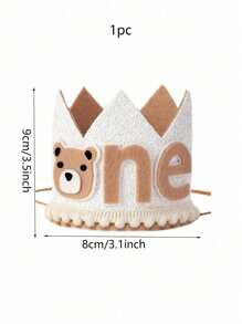 1pc Bear Pattern Birthday Hat For Little Wild One First Birthday Hat, Happy Camper Birthday Crown 1st Birthday - Multicolor - View 3