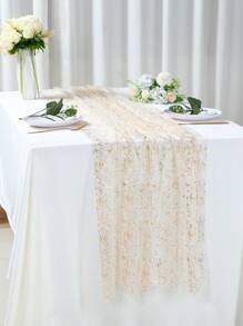 1 Stück goldener glitzernder transparenter Tischläufer, zerbrochener goldener Gaze, rechteckiger funkelnder Polyester-Tischdecken-Tischläufer, Geburtstag Hochzeitsfeier Dekoration, Baby-Shower-Party Zubehör Dekoration, Heimdekoration, Partydekor, Geburtstagssupplies, Tischdekoration - Gold - Übersicht 4
