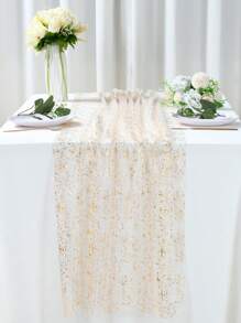 1 Stück goldener glitzernder transparenter Tischläufer, zerbrochener goldener Gaze, rechteckiger funkelnder Polyester-Tischdecken-Tischläufer, Geburtstag Hochzeitsfeier Dekoration, Baby-Shower-Party Zubehör Dekoration, Heimdekoration, Partydekor, Geburtstagssupplies, Tischdekoration - Gold - Übersicht 9