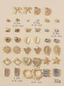 20pairs Bow & Rhinestone Decor Stud Earrings Valentines - Yellow Gold - View 5