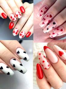 3 件装 3D 可爱红白黑心形美甲贴纸甜心粘性贴纸情人节设计饰品指甲贴美甲滑块装饰 - 彩色 - 查看 2