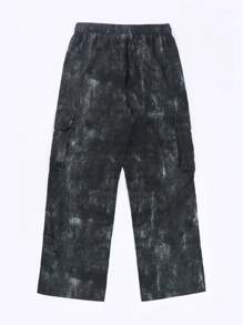 Men's Tie-Dye Wide Leg Loose Casual Cargo Pants - Black - View 4