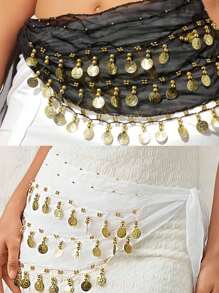 1pc Women's Sequins Fringe Dance Skirts, Belly Dance Fringe Hip Scarf Belts, Women's Glitter Sequins Tassel Skirts, Stage Performance Costume