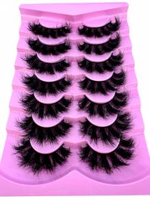 Long Lashes!7 Pairs Extension Thick Long Reusable Extended Makeup Lashes 9D Faux Mink False Eyelashes, Multi-Layered Curly & Fluffy, Soft & Voluminous Drama Messy Mink Lashes, 18-25mm Ultra Long & Dense, Handmade Suitable For Beginners, Comfortable - Black - View 3