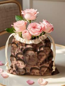 1个定制趣味表情抽绳袋，可定制照片抽绳袋，个性化趣味表情收纳袋，个性化照片收纳袋，可在袋子上印制任何表情，个性化可重复使用袋，周年纪念礼物，度假/旅行风格，简约风格，定制趣味，个性化，独特，女士定制礼物，女士旅行包，适合职场新人及白领，送给女朋友，粉色系女孩 - 彩色 - 查看 2