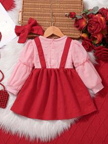 2025 Spring New Style Textured Heart Embossed Print Long Sleeve Jumper Dress With Suspender Straps