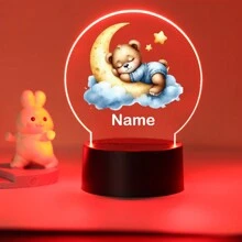 1 szt. Spersonalizowana nazwa z kreskówkowym misiem śpiącym na księżycu. Kreatywny prezent. Iluzja światła 3D. Lampka nocna LED. Ciepłe światło. Prezent urodzinowy. Prezent świąteczny. Dekoracja. Lampka nocna na biurko. Spersonalizowane prezenty. Wystrój pokoju. Wystrój domu. Wystrój jesienny. Dekoracje świąteczne. Zabawki. Spersonalizowane rękodzieło. Szykowna jesień. Dom i styl życia. Świąteczna atmosfera w domu. Jesienne odświeżenie domu. Dekoracje świąteczne. Harmonia w domu.