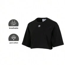 Adidas Originals Maglietta corta a maniche corte con logo a trifoglio, crop top da donna per attività sportive, colore nero, IT9887
