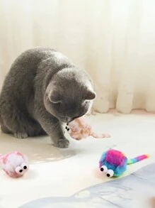 5pcs Interactive Cat Toys Set - Colorful Plush Mice With Fluffy Tails, Polyester Blend, Suitable For All Cat Breeds Daily Play - Random Colors And Tail Lengths, Indoor Cat Toys
