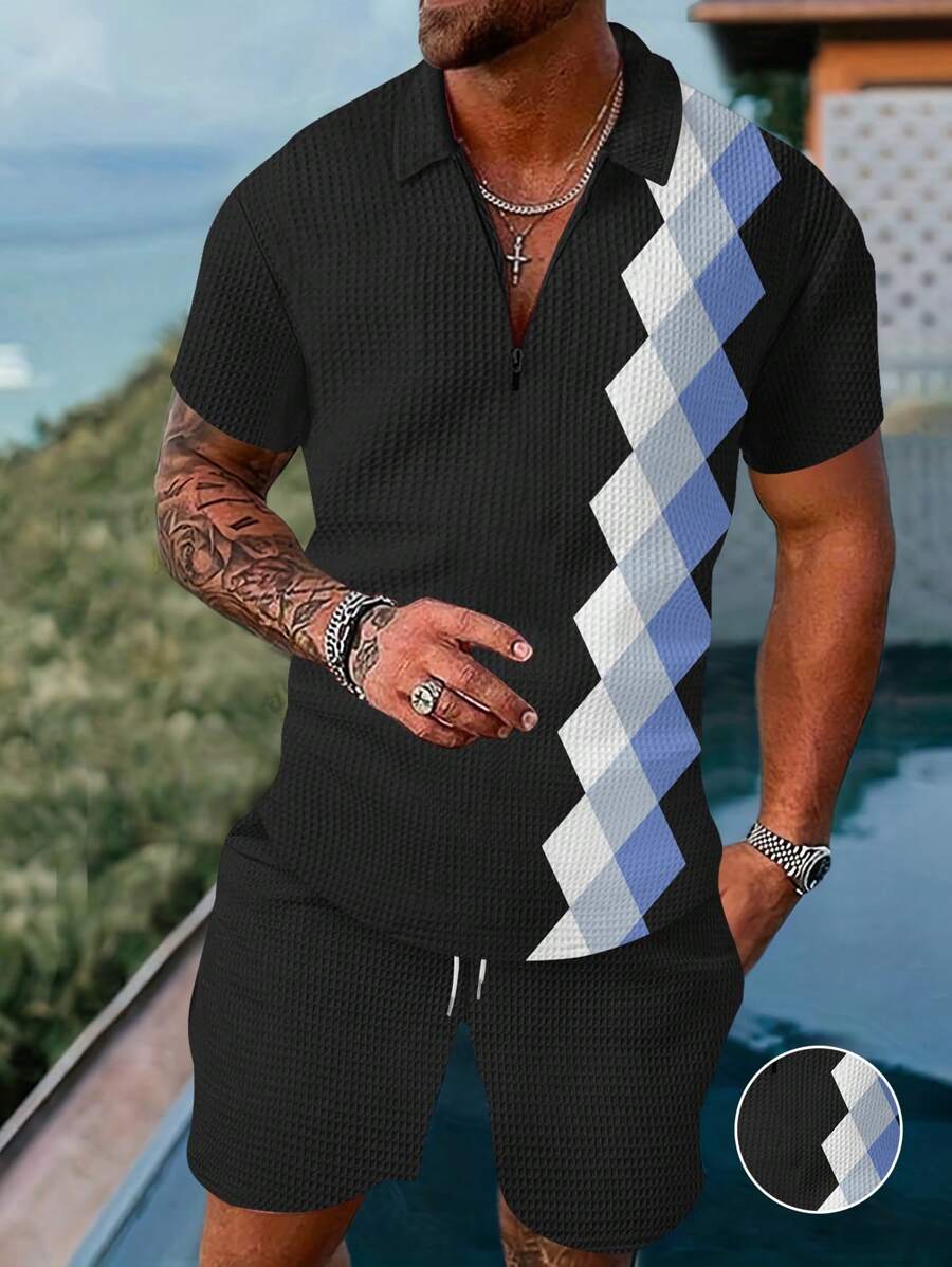 TANMESSO Completo estivo da donna, 2 pezzi, senza maniche, maglia e pantaloncini, set da spiaggia e primavera, Blu pavone, S