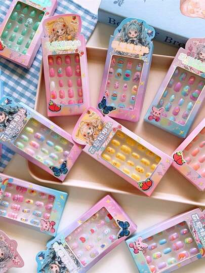 24 piezas/Caja Pegatinas de uñas de dibujos animados lindos, Calcomanías de arte de uñas impermeables, Pegatinas de uñas coloridas, Regalos de fiesta, Regalos de cumpleaños