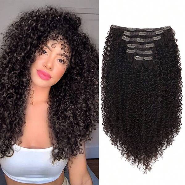 Clip-in hairextensions - 140G synthetisch haar donkerbruin Clip-in hairextensions Jerry Curly hairextensions voor extensions haarstukken (2# 24 inch) (verpakking van 7)