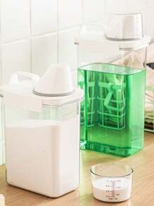 1pc [Size L | 2.3L]Washing Powder Storage Box, Washing Powder Rack, Large Capacity Washing Powder Dispenser Of With Measuring Cup, Sealed Washing Powder Storage Container, Household Washing Powder Storage Bucket,Grains - Clear - View 2