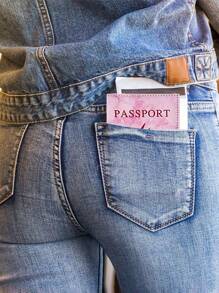 1 pieza Funda protectora de pasaporte bordada con toalla rosa con las primeras letras de la A a la Z impresas, cartera de pasaporte para mujer y hombre, estilo vintage de negocios, funda de pasaporte y tarjetero multifunción de PU para viaje en avión y accesorios de viaje - Rosa - Ver 10