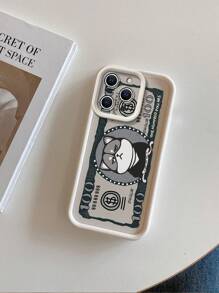 1pc Cute Husky & Dollar Bill Pattern Shockproof Sand Grip Phone Case Compatible With Apple///Redmi/Infinix/Vivo, Thick - Beige - View 2