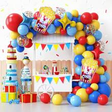 138个马戏团主题气球花环拱门套装，包含红色、蓝色、绿色、黄色乳胶气球，非常适合生日派对装饰、装饰背景、毕业装饰、马戏团主题派对用品 - 彩色 - 查看 8