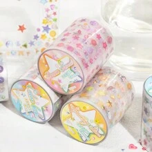 1Roll Tape, Shiny Series, Delicate Little Star Heart-Shaped PET Die-Cut Stickers, Scrapbook Supplies, Decorative Notebooks, Photo Frames, Phone Cases, Water Cups, Garbage Magazines, Stationery Boxes, DIY Personalized Stickers,School Supplies,Back To School