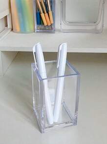 1 件学生桌面文具办公用品笔收纳盒化妆刷收纳盒、桌面收纳盒、铅笔盒、笔筒、毛绒铅笔盒、可爱铅笔盒、办公桌收纳盒、材料、记号笔收纳盒 - 透明 - 查看 8