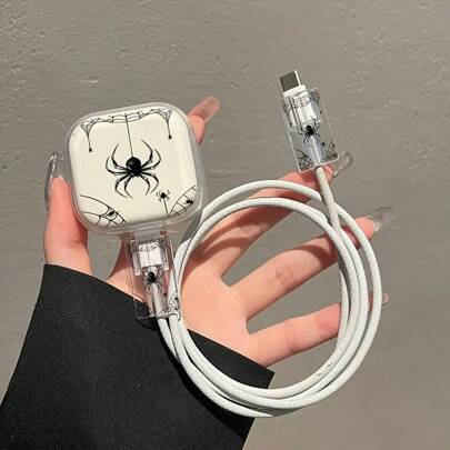 3件套蜘蛛/蝴蝶/花朵图案苹果数据线保护套，兼容苹果20W英规充电器适配器，防止数据线破损