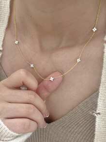 GAGAFEEL 1 Pc Simple S925 Sterling Silver Flower Full Sky Star Zirconia Necklace Collarbone Chain Gift For Women Daily Wear - Gold - View 3