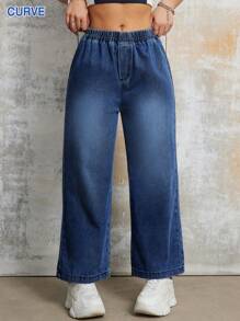 Plus Size Women's Relaxed Waist Straight Leg Ankle Length Jeans