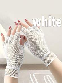 1 Pair Short Fishnet Tulle Elastic Fingerless Gloves, Sun Protection For Riding, Suitable For Wedding, Party And Daily Wear, Unisex - Multicolor - View 8