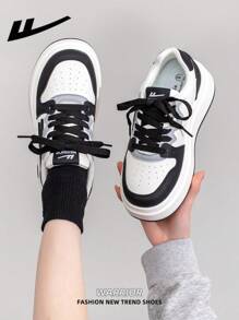 WARRIOR Women's 1 Pair Casual Skateboard Shoes, Lace-Up Design Thick Sole Low-Top Outdoor Flat Shoes For Spring And Summer, Comfortable And Stylish Classic Chunky Sneakers With Retro Details - Black - View 7