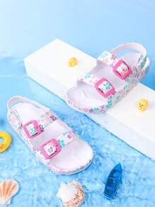 Kids Beach Clogs, Summer Slip-On Slippers, Girls Open Toe Sandals, Breathable Water Shoes, Print, Hook And Loop, Outdoor Footwear