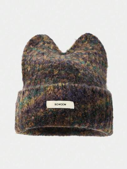 1pc Knitted Cat Ear Beanie Hat, Soft Warm Autumn/Winter Knit Cap, Colorful Cold-Proof Hat, Small Size Suitable For Women