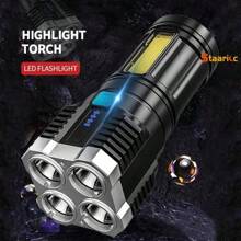 1pc Staaricc USB Rechargeable LED Flashlight With COB Side Light, 4 Powerful Modes For Camping & Outdoor Activities, Bright, , Convenient