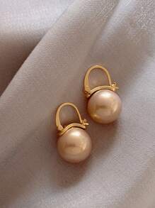 1 Pair Minimalist Vintage French Style Elegant Faux Pearl Women Hoop Earrings