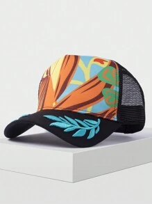 1 pieza Gorra de béisbol para pareja con protección UV, bordado, de poliéster transpirable y con estampado de hojas, de estilo casual - gorra de malla - Ver 2
