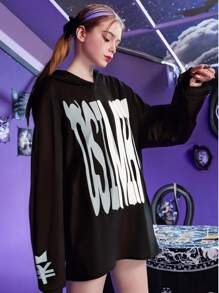 OSIMIRI Letter Print Hoodie For Both Men And Women Pullover Sweatshirt Harajuku Star Jacket Streetwear,The Best Choice For Autumn And Winter Gifts - 黑色 - 查看 2