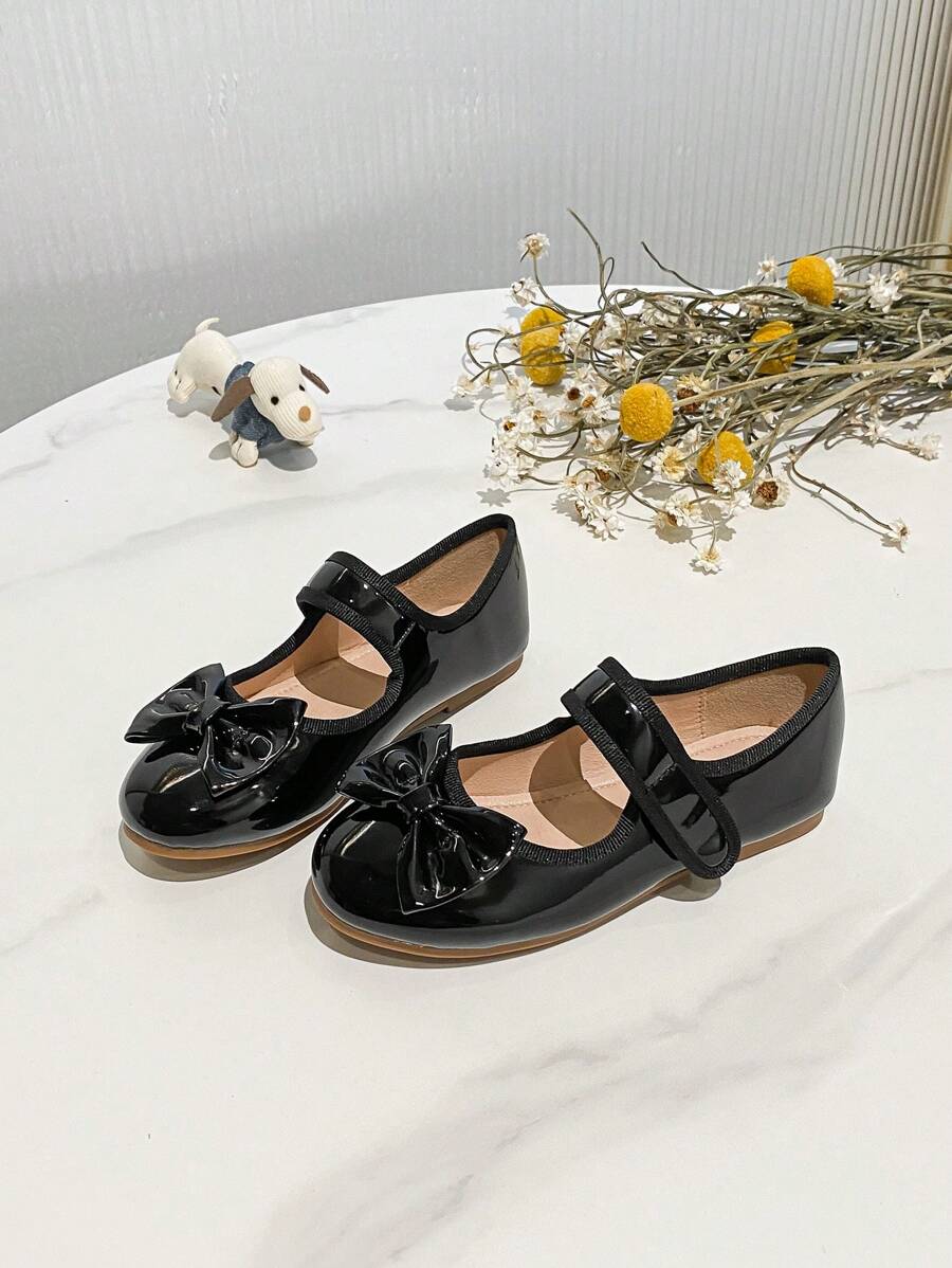 1 Pair Versatile Bow Decor Girls' Flats, Suitable For Spring And Summer - Black - View 1