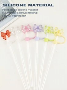 6PCS 10mm/0.4in Silicone Straw Toppers Cup Accessories For 30/40 Oz Tumbler With Handle, Love Shack Fancy Straw Cover For Cup, Cute Bow Straw Topper For ( Valentine's Day ) Holiday, Reusable Straw Cover Cap For Cup