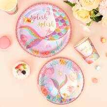 1pc Mermaid Tail Pattern Paper Plate, Disposable Party/Birthday Theme Plate
