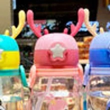 Cute Cartoon Kids Straw Cup Portable Baby Water Bottle Sealed Plastic Leakproof Small - 粉色 - 查看 3