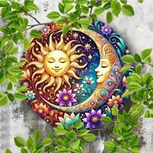 1pc Vintage Round Metal Sign With Bright Sun And Moon Flower Design, Waterproof And Durable, Suitable For Home, Restaurant, Bar, Cafe, Garage - 7.8 X 7.8 Inches, Metal Wall Art Decor, Decorative Plaque, Great For Room Decoration, Random Hole Positions