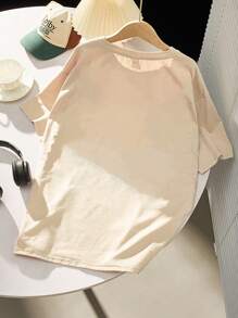 Teen Girl Valentine Cherry Print Graphic Tees For Girl Short Sleeve Tshirts,Teen Girl's Summer Tops Crewneck Shirt Blouse - Apricot - View 2