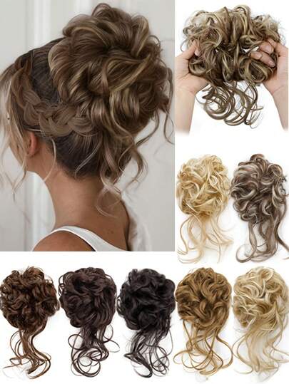 Synthetic Messy Curly Hair Bun Chignon Hair Extension Elastic Hairpiece Tail For Women Wrap Curly Ponytail For Women Girls Daily Party Use